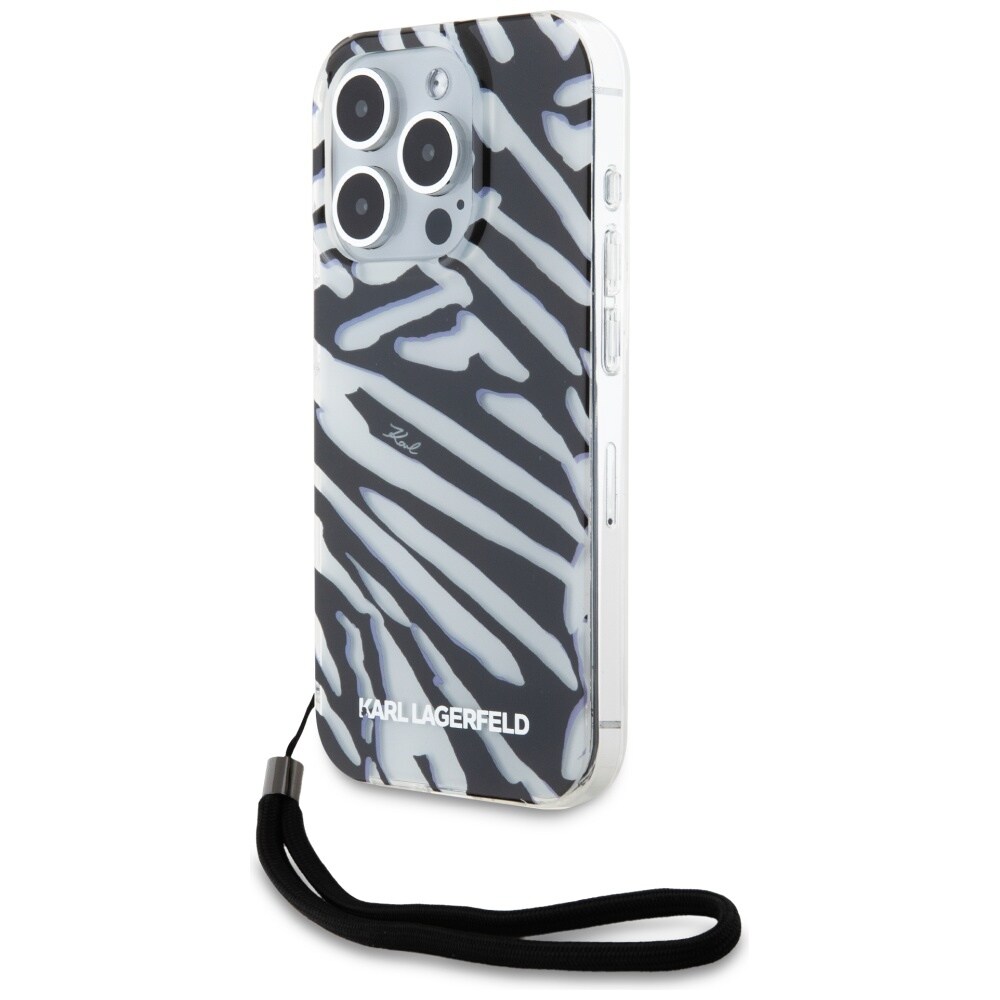 Karl Lagerfeld IML Zebra Pattern & Cord etui til iPhone 15 Pro - sort