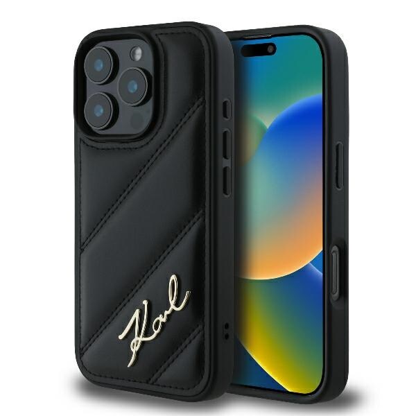 Karl Lagerfeld quiltet signatur iPhone 16 Pro taske - sort