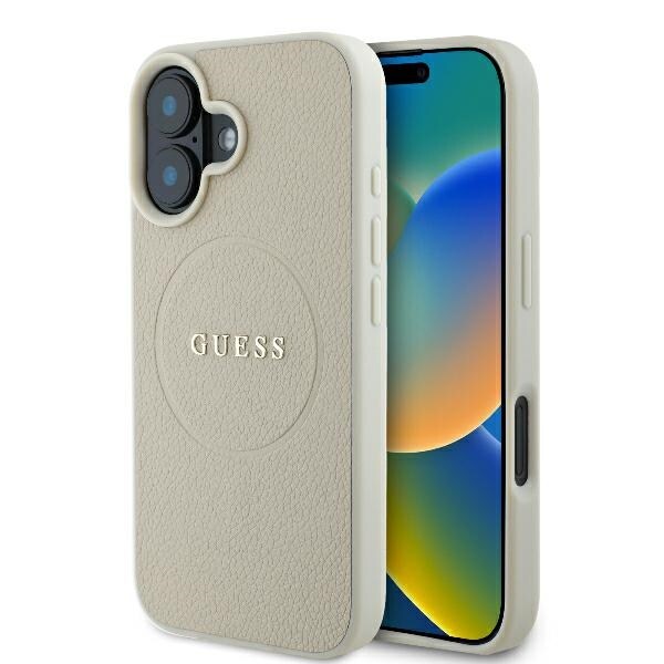 Guess Grained Ring MagSafe-etui til iPhone 16 - beige