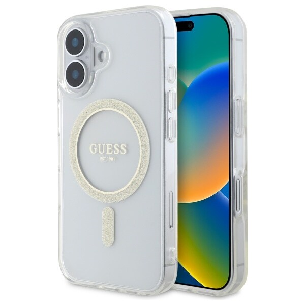 Guess GUHMP16MHFGERET iPhone 16 Plus 6,7" gennemsigtig hardcase IML Glitter Circle MagSafe