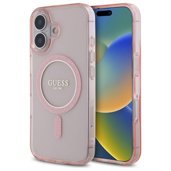 Guess GUHMP16SHFGEREP iPhone 16 6,1" pink/pink hardcase IML Glitter Circle MagSafe