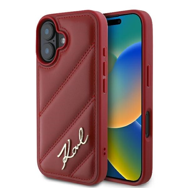 Karl Lagerfeld Diagonal Quiltet Script iPhone 16 Etui - Rød