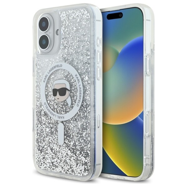 Karl Lagerfeld flydende glitter Karl Head Magsafe iPhone 16 æsker - klar