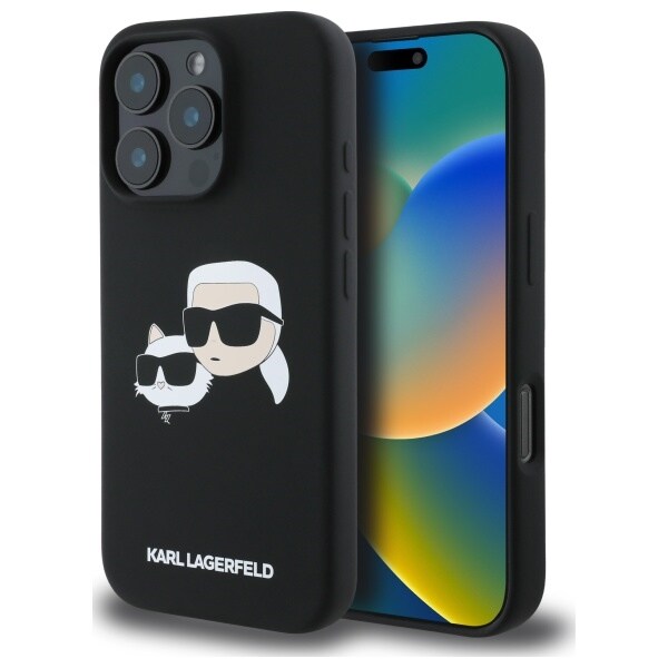Karl Lagerfeld silikoneetui Heads Print MagSafe til iPhone 16 Pro Max - Sort