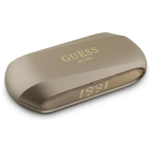 Guess Langstrakt metallisk trykt logo Bluetooth TWS-hovedtelefoner + dockingstation - Guld
