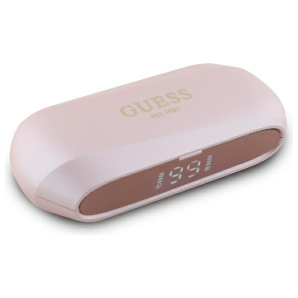 Guess Langstrakt metallisk trykt logo Bluetooth TWS-hovedtelefoner + dockingstation - Pink