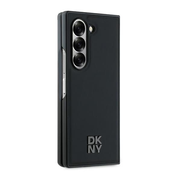 DKNY Magsafe Plain Leather Metal Stack Logo Case til Samsung Galaxy Z Fold 6 - Sort