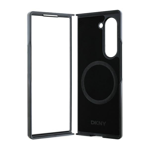 DKNY Magsafe Plain Leather Metal Stack Logo Case til Samsung Galaxy Z Fold 6 - Sort
