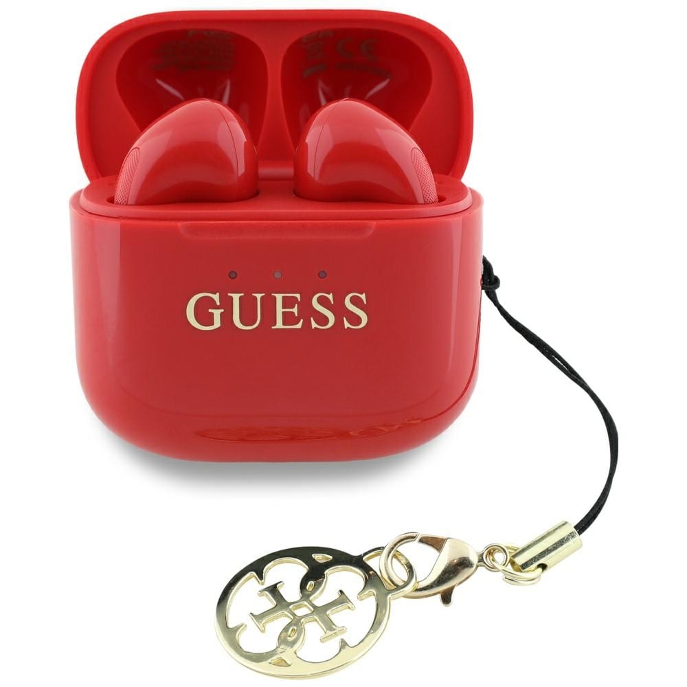 Guess Glossy Effect Printed Classic Logo & Charm TWS-hovedtelefoner - rød