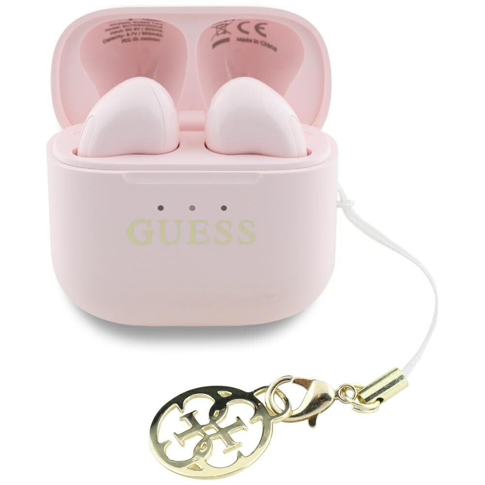 TWS Guess Glossy Effect Printed Classic Logo & Charm Headphones - Pink