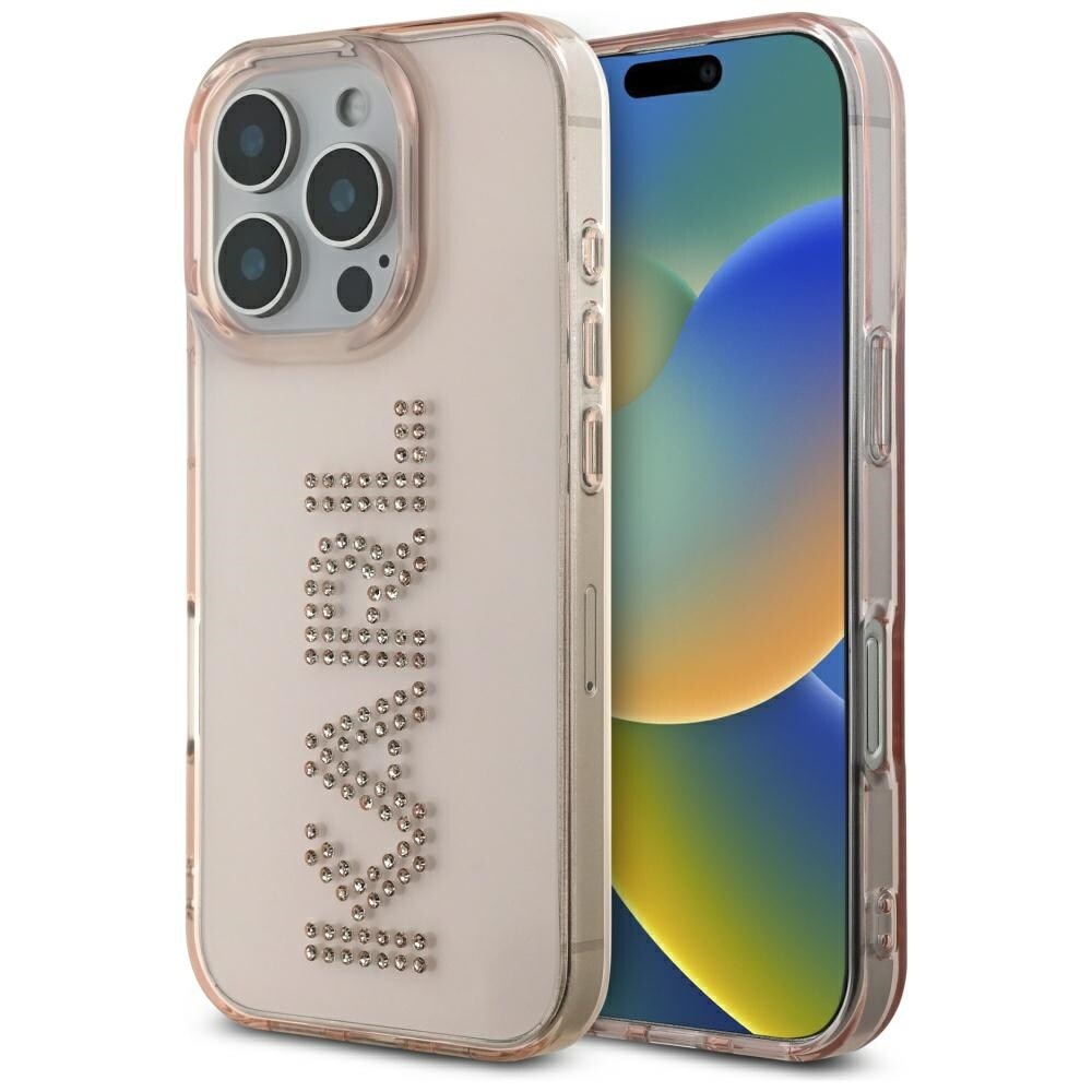 Karl Lagerfeld IML Rhinestones Logo iPhone 16 Pro Max Etui - Pink