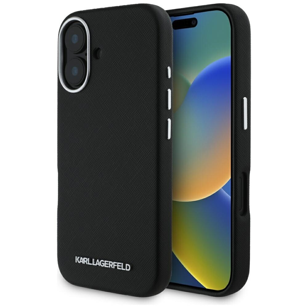 Karl Lagerfeld Saffiano Full Wrapped Elongated Metal Logo MagSafe-etui til iPhone 16 - Sort