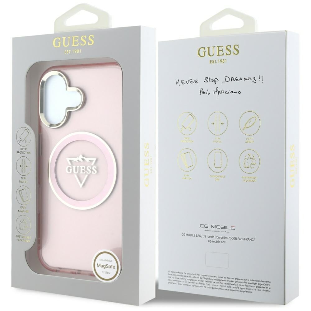 Guess IML Metal Mountain Logo MagSafe iPhone 16 Etui - Pink