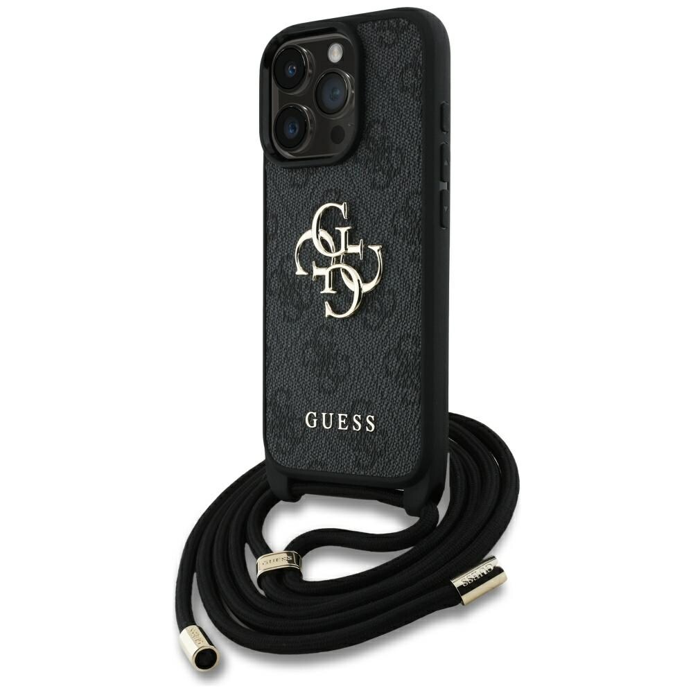 Guess 4G Big Logo Cord Stap Crossbody Etui til iPhone 16 Pro Max sort