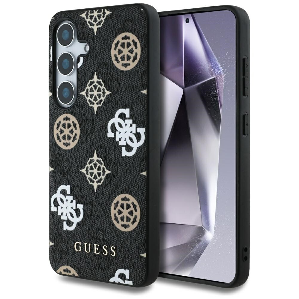 Guess 4G Printed Colored Peony Pattern MagSafe-etui til Samsung Galaxy S25 sort