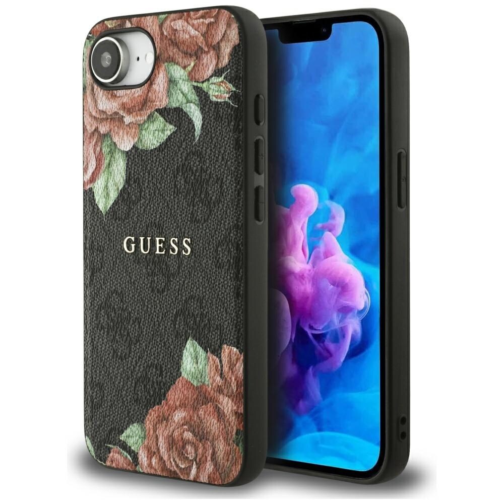 Guess 4G Flowers Print MagSafe-etui til iPhone 16e - sort