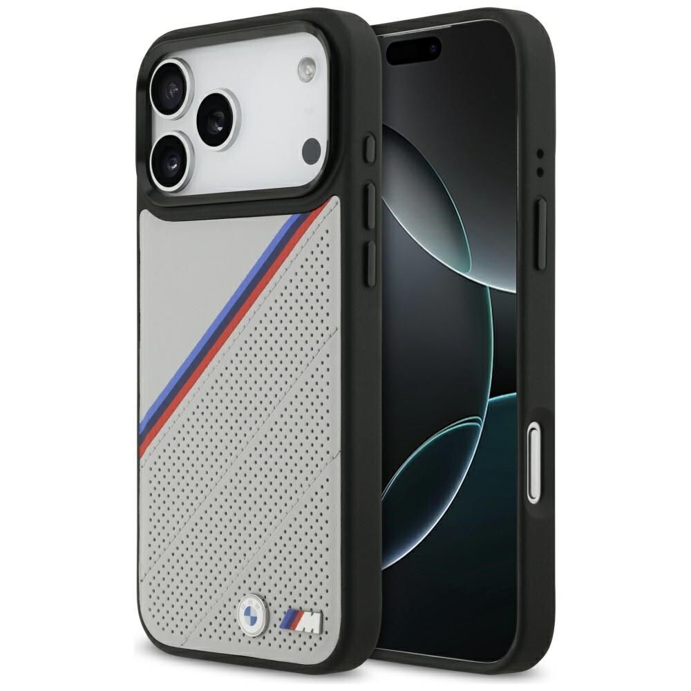 BMW M Tricolor Metal Logo MagSafe-etui til iPhone 17 Pro Max - grå