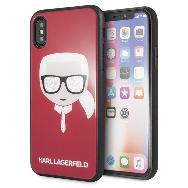 Karl Lagerfeld Iconic Glitter Karl`s Head iPhone X / Xs Etui - Rød