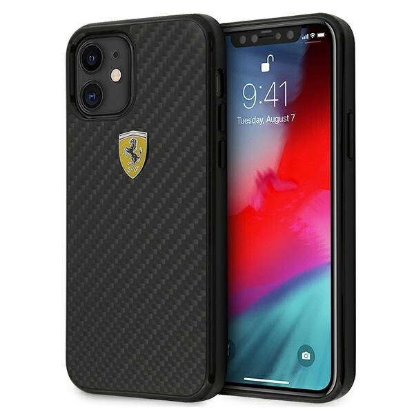 Ferrari FERCAHCP12SBK iPhone 12 mini 5,4" sort/sort hardcase On Track Real Carbon