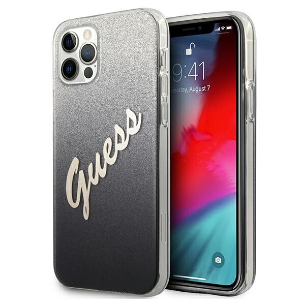 Guess GUHCP12MPCUGLSBK iPhone 12/12 Pro 6,1" sort/sort hardcase Glitter Gradient Script