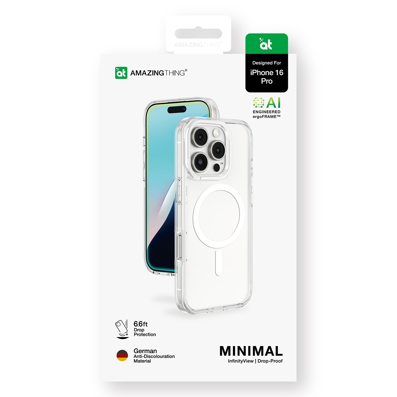 AmazingThing Minimal Mag Case med magnetisk ring til iPhone 16 Pro - Transparent