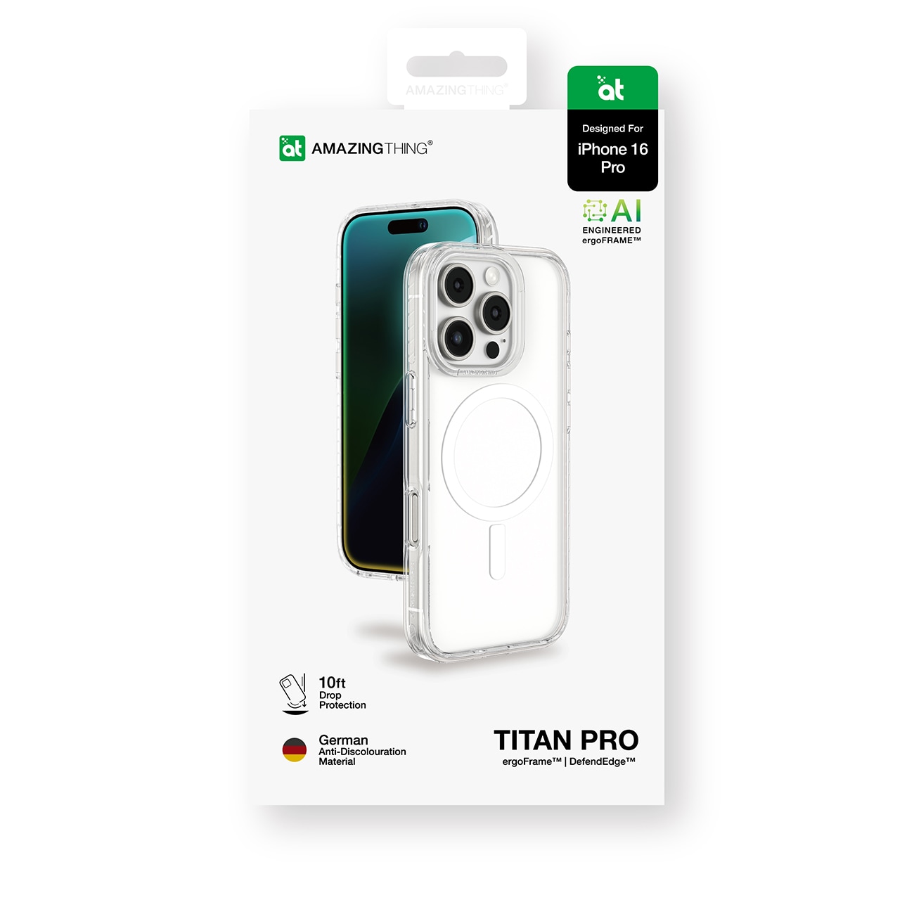 AmazingThing Titan Pro Mag-etui med magnetisk ring til iPhone 16 Pro - gennemsigtig