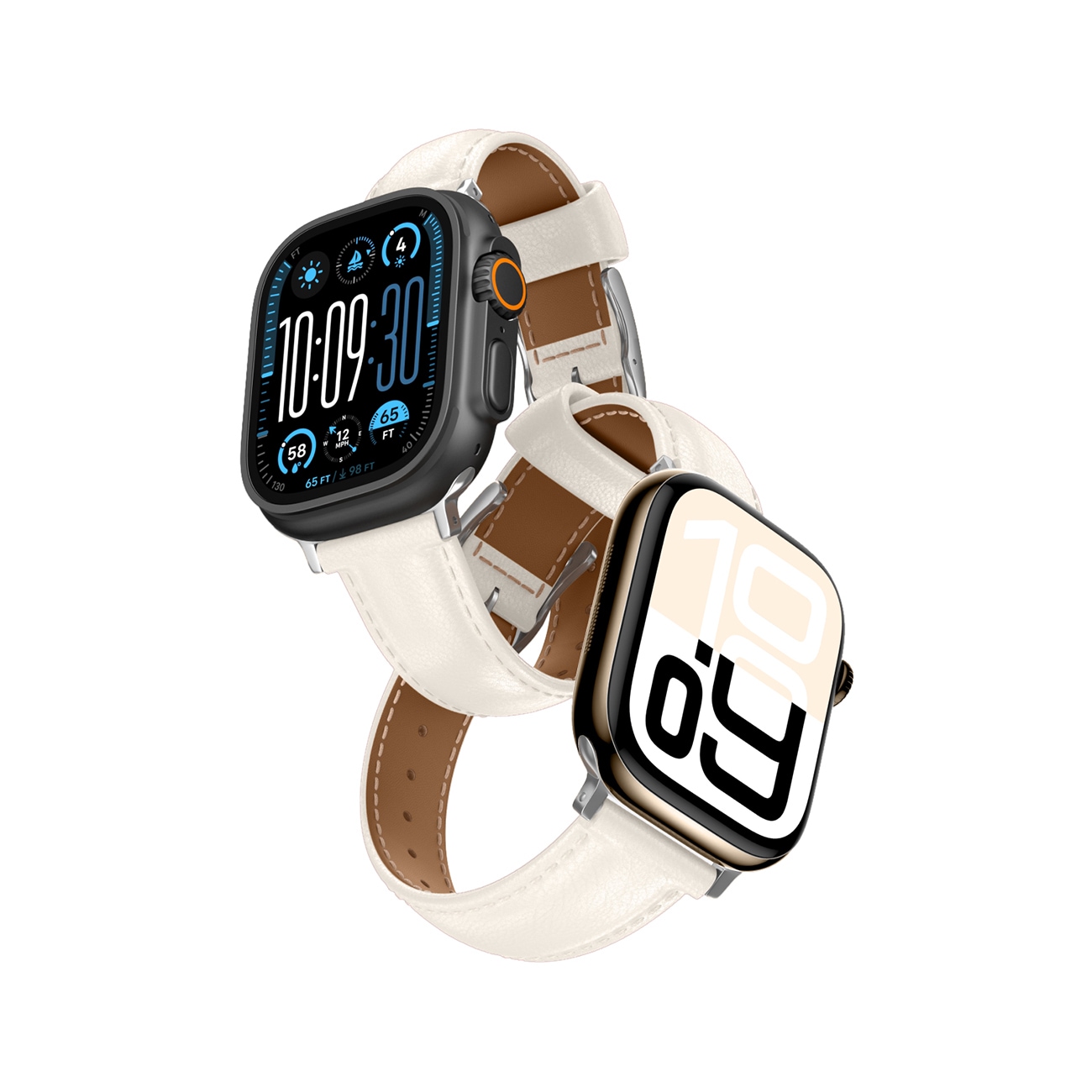 AmazingThing Class Band læderrem til Apple ur 45 / 46 / 49 mm - lys beige