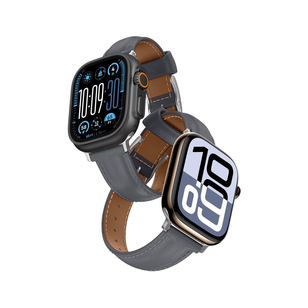 AmazingThing Class Band Læderrem til Apple Watch 45 / 46 / 49 mm - Grå