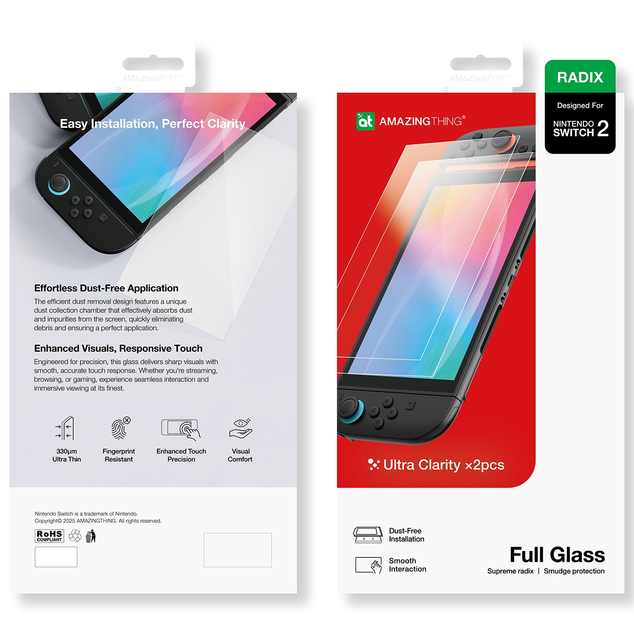 AmazingThing Radix Full Glass hærdet glas til Nintendo Switch 2 (2 stk.)