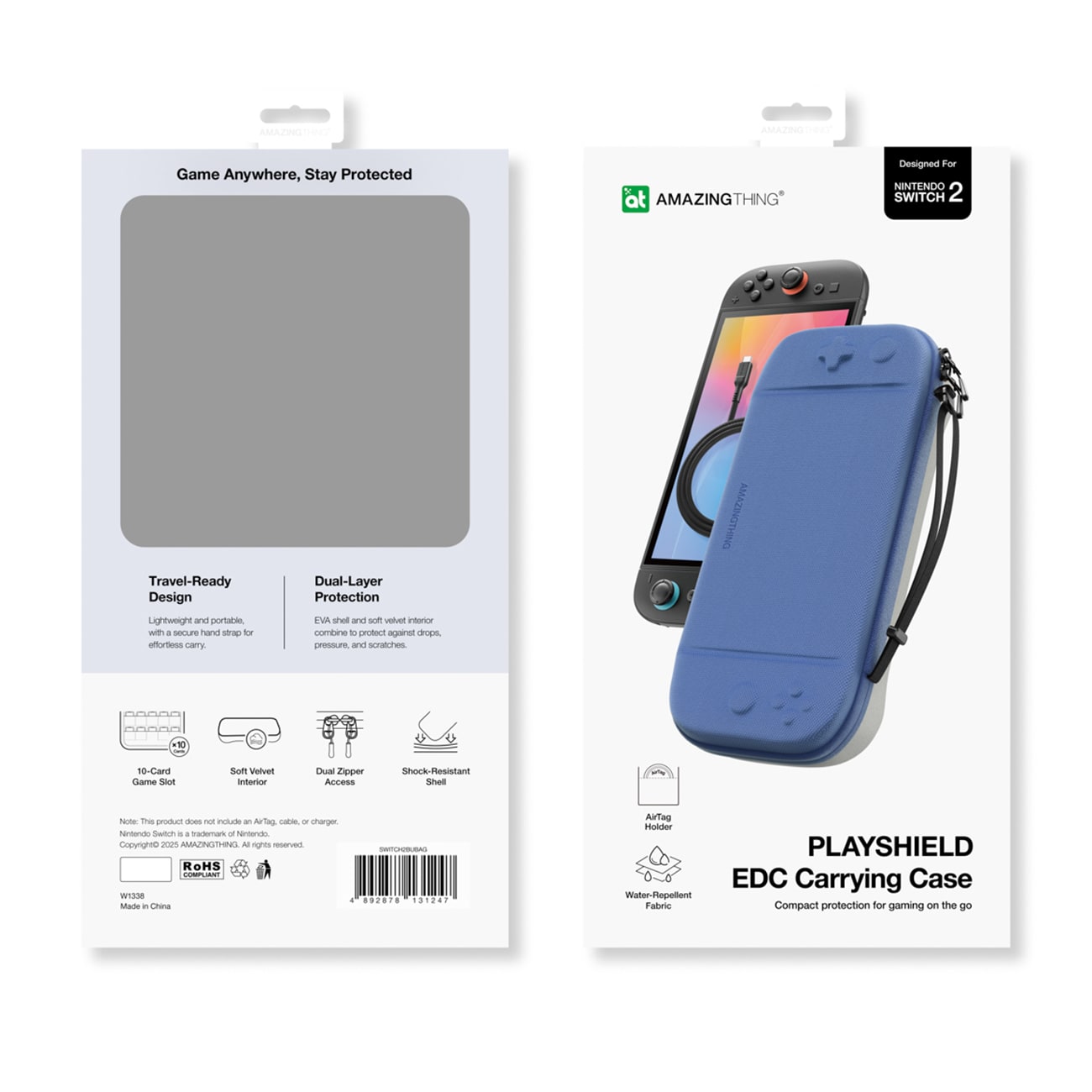 AmazingThing PlayShield EDC beskyttelsesetui til Nintendo Switch 2 - Blå