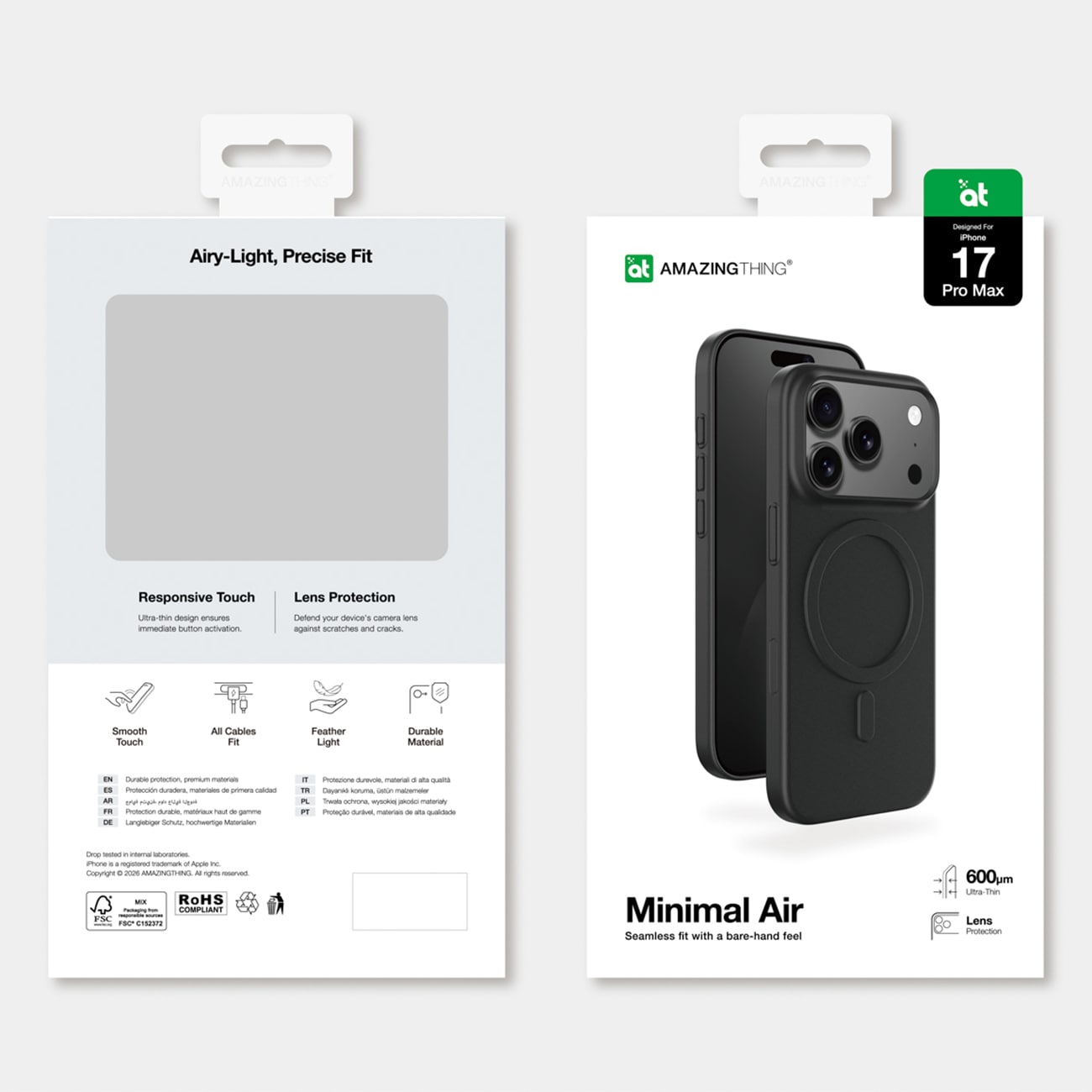 AmazingThing Minimal Air Case til iPhone 17 Pro Max Kompatibel med MagSafe - Sort