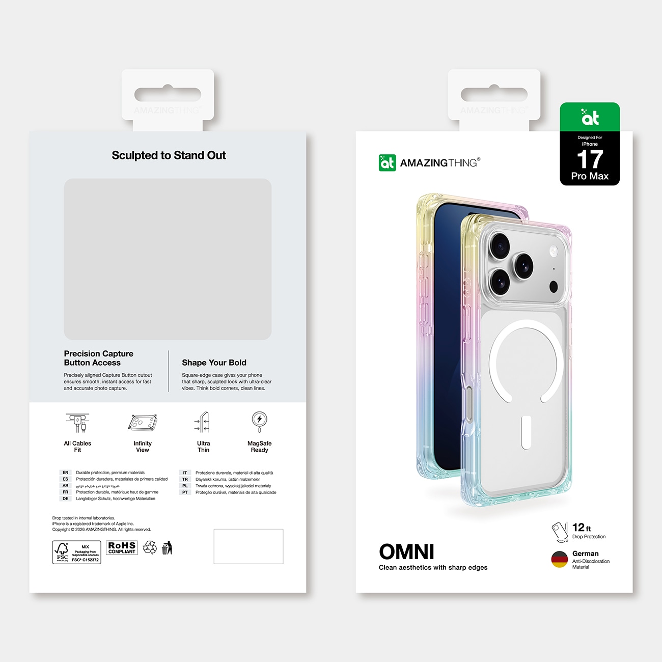 AmazingThing Omni taske til iPhone 17 Pro Max kompatibel med MagSafe - transparent-regnbue