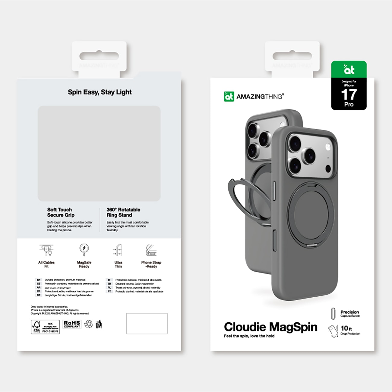 AmazingThing Cloudie iPhone 17 Pro-etui med stativ - grå