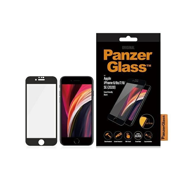 PanzerGlass E2E Super+ hærdet glas til iPhone 6 / 6s / 7 / 8 / SE 2020 / SE 2022 - med sort ramme
