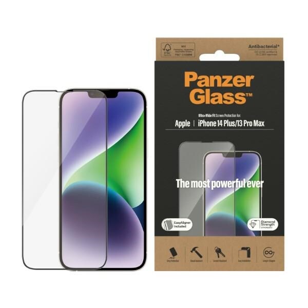 PanzerGlass Ultra-wide fit antibakterielt hærdet glas til iPhone 14 Plus / 13 Pro Max