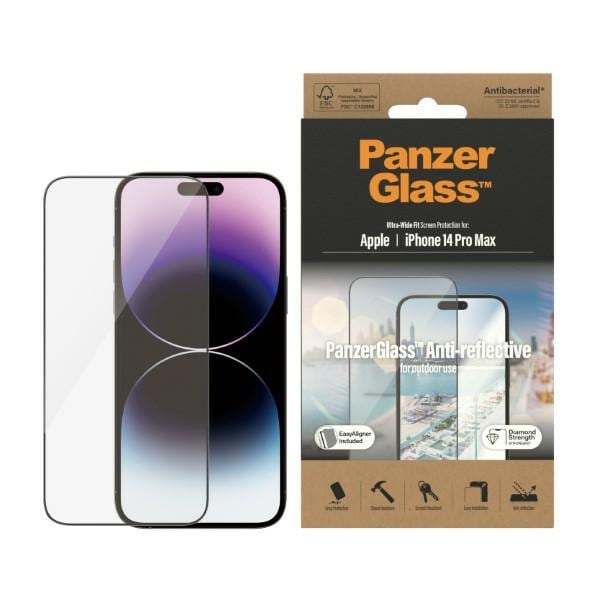 PanzerGlass Ultra-Wide Fit antibakterielt hærdet glas med blændingsfilter til iPhone 14 Pro Max