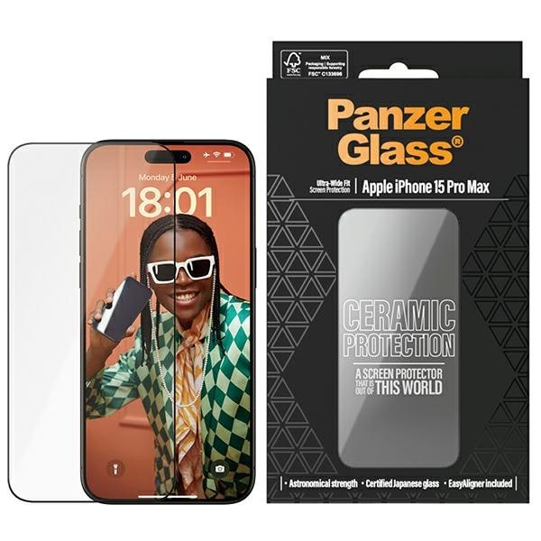 PanzerGlass Keramisk beskyttelsesglas til iPhone 15 Pro Max med positioner