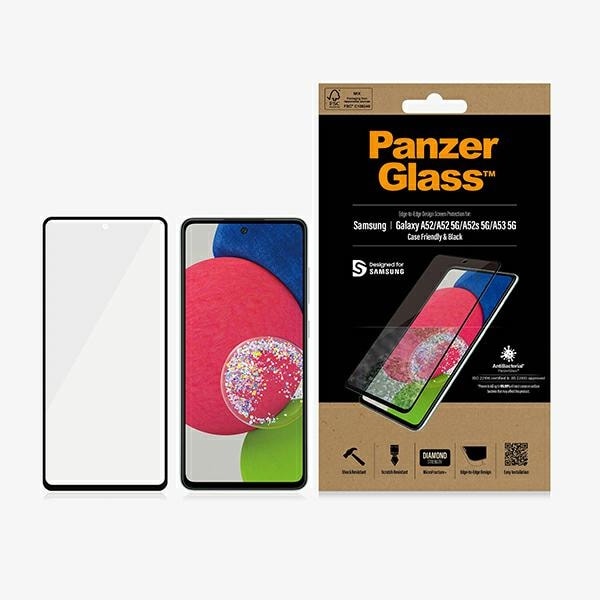 PanzerGlass E2E Microfracture antibakterielt glas til Samsung Galaxy A52/A52 5G/A53 5G - sort ramme