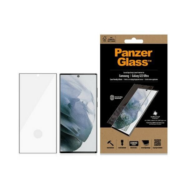 PanzerGlass E2E Microfracture antibakterielt glas til Samsung Galaxy S22 Ultra - med sort ramme