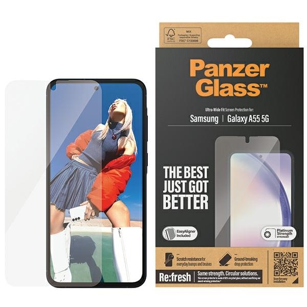 PanzerGlass Ultra-Wide Fit hærdet glas med positioner til Samsung Galaxy A55 5G