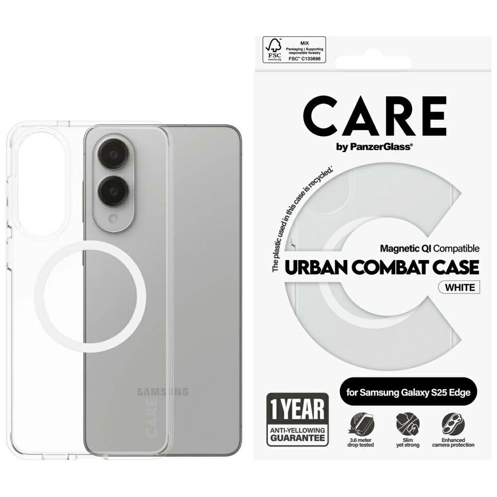 CARE by PanzerGlass Flagship Urban Combat White QI-etui til Samsung Galaxy S25 Edge - Transparent