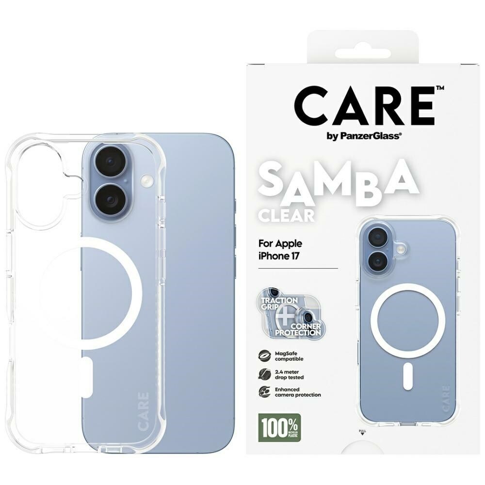 CARE by PanzerGlass Moderigtigt Samba-etui m. hvid MagSafe til iPhone 17 - Transparent