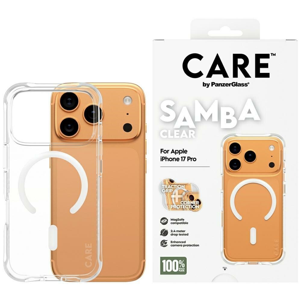 CARE by PanzerGlass Moderigtigt Samba-etui m. hvid MagSafe til iPhone 17 Pro - Transparent