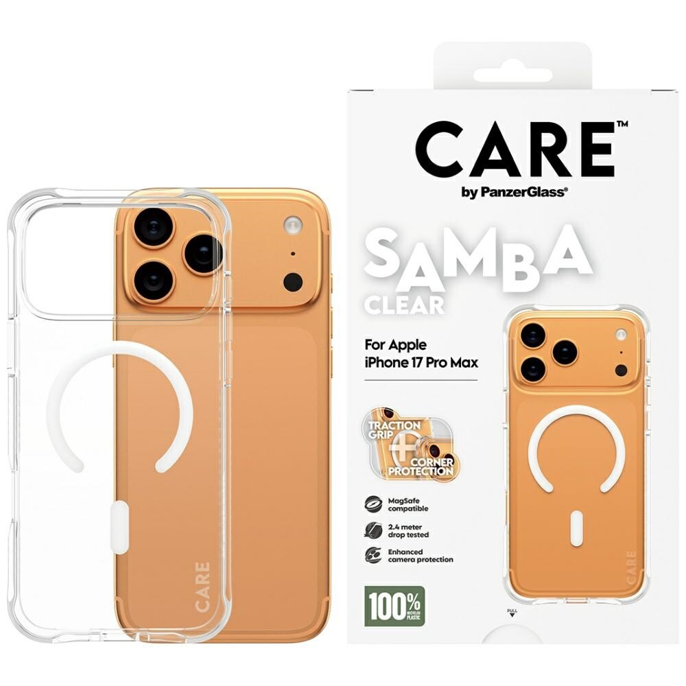 CARE by PanzerGlass Moderigtigt Samba-etui m. hvid MagSafe til iPhone 17 Pro Max - Transparent