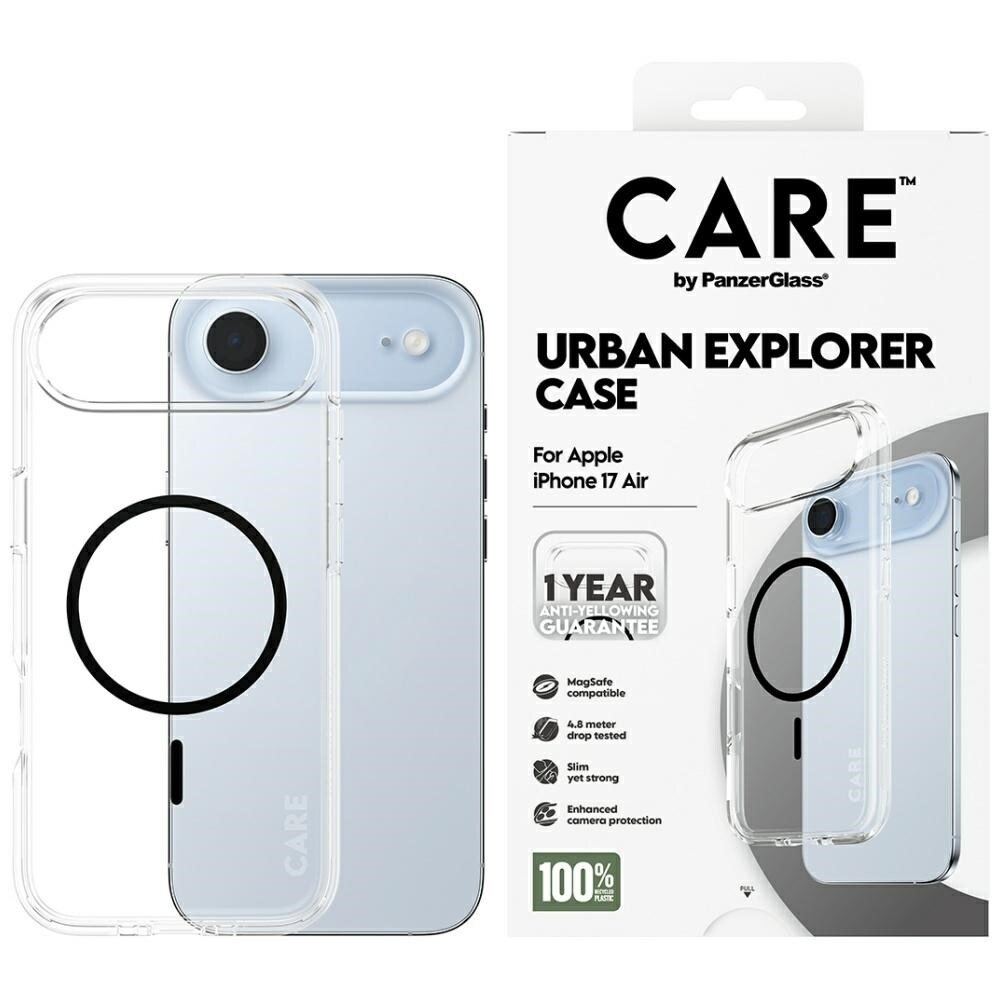 CARE by PanzerGlass Flagship Urban Explorer-etui m. sort MagSafe til iPhone Air - gennemsigtig