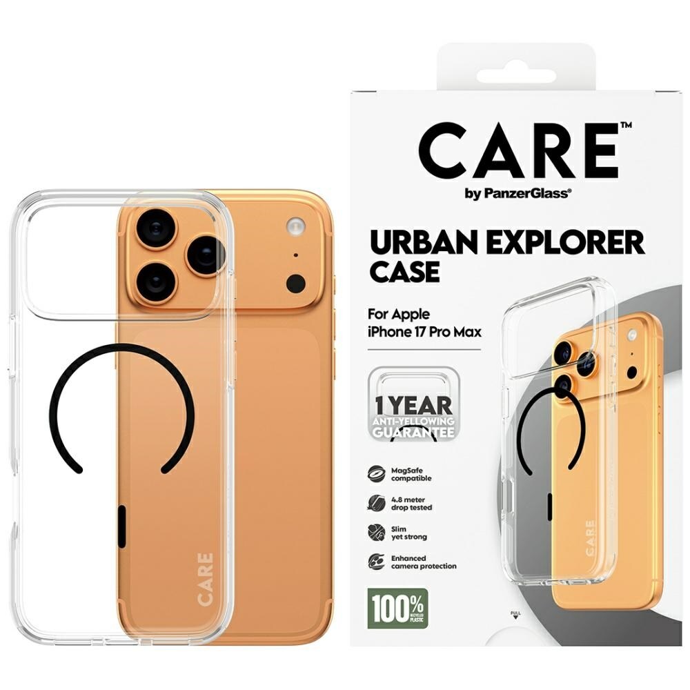 CARE by PanzerGlass Flagship Urban Explorer-etui m. sort MagSafe til iPhone 17 Pro Max - Transparent