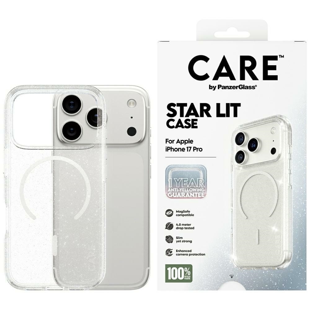 CARE by PanzerGlass Flagship Urban Explorer-etui m. hvid MagSafe til iPhone 17 Pro - Klar glitter