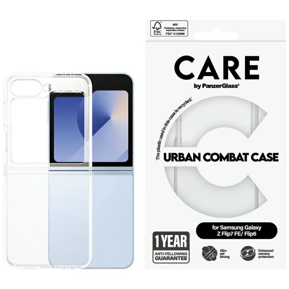 CARE by PanzerGlass Flagship Urban Combat-etui til Samsung Galaxy Z Flip 7 FE / Flip 6 - Transparent