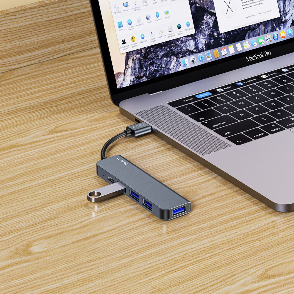 HUB Tech-Protect V0 5in1 USB-A - USB-A 3.0 / 3x USB-A 2.0 / USB-C - grå