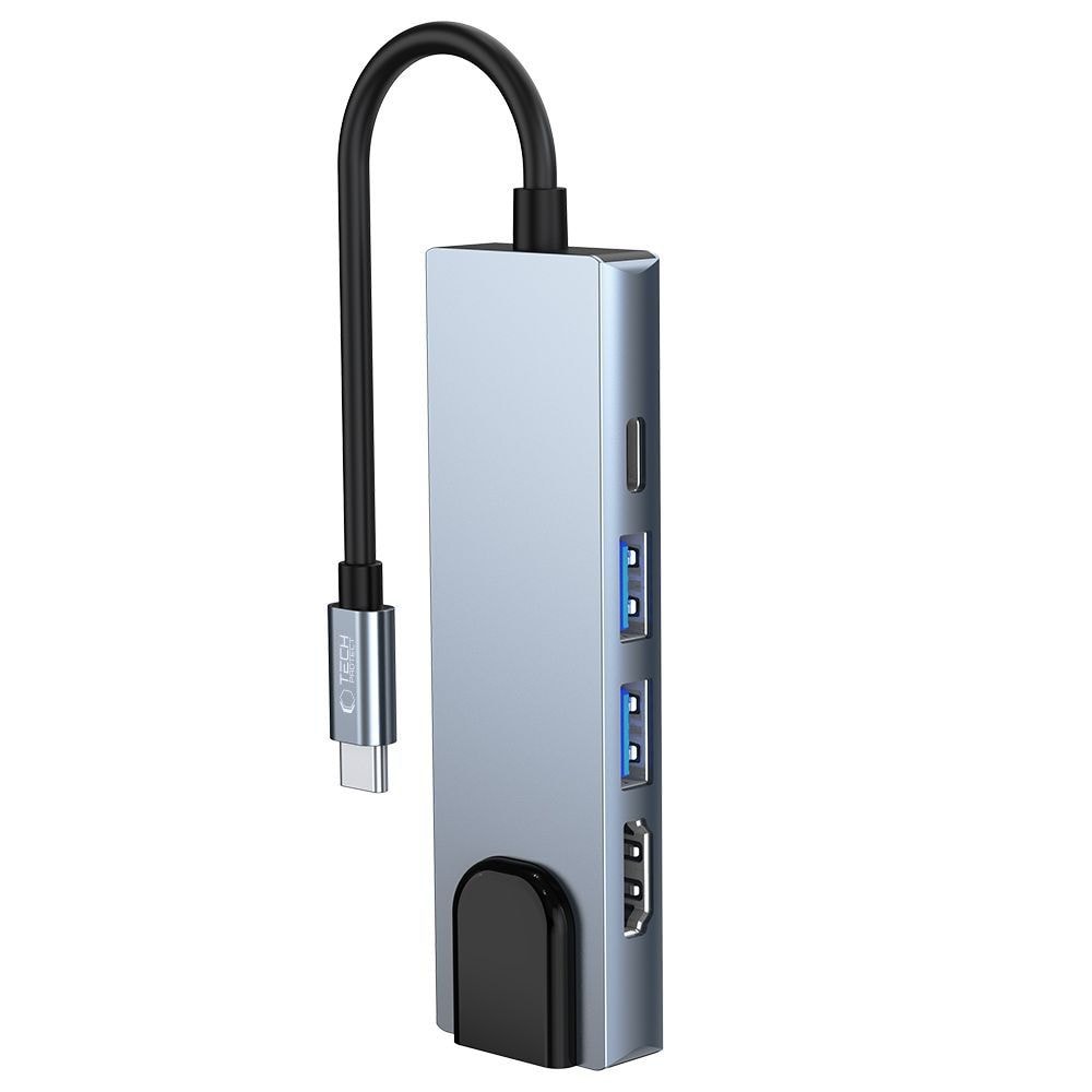 HUB Tech-Protect V3 5in1 USB-C - USB-A 3.0 / USB-A 2.0 / USB-C / HDMI / RJ45 - grå